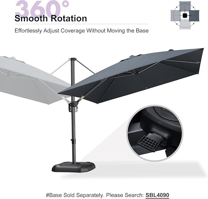 PURPLE LEAF 10 Feet Patio Umbrella Outdoor Cantilever Square Umbrella Aluminum Offset Umbrella with 360-degree Rotation for Garden Deck Pool Patio, Grey PURPLELEAF