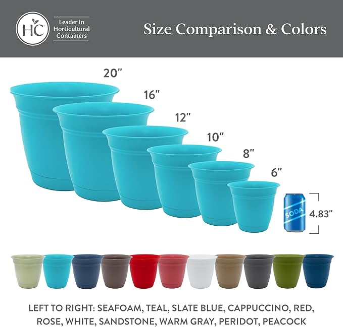 The HC Companies Eclipse Round Planter with Saucer - Outdoor & Indoor Plant Pot with Drainage Holes - Lightweight, UV-Resistant Plastic Pots for Plants, Flowers & Herbs (6" Warm Gray, Pack of 1) TheHCCompanies