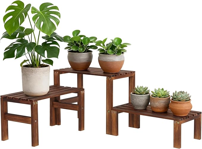 3 Tiered Wooden Plant Stand Shelf Indoor Outdoor,Corner Small Flower Pot Stand ,Rustic Narrow Low Short Plants Holder Rack for Tall Plants Succulent in Patio Livingroom Balcony Window Sill Table Desk OcBuct
