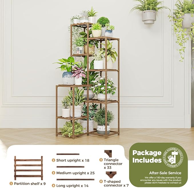 Bamworld Plant Stand Indoor Outdoor Corner Plant Shelf 54.7" Tall Plant Table Wood Large Plant Holder for Multiple Plants Patio Balcony Garden Office Home Decor Bamworld