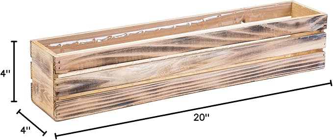 20" Rectangular Rustic Wood Planter with Plastic Liner l Rustic Whitewash l Wine Crate Style, Home and Wedding Decorations, Garden Ornaments (20x4 Wine Crate Set of 2, Whitewash) Rootora