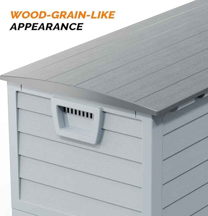 VINGLI 75 Gallon Collapsible Outdoor Storage Box, Simple-to-assemble Plastic Storage Containers with Lid, Patio Deck Box Furniture for Garden, Pool, Balcony, Yard (Grey)