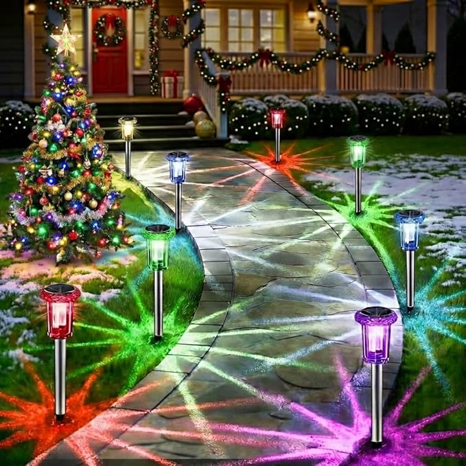 Solar Outdoor Lights, 10 Pack Solar Pathway Lights Outdoor Waterproof, Stainless Steel Stake Lighting for Garden Yard Path Walkway Driveway Patio Lawn Outside Decor,Color Changing EYROSA
