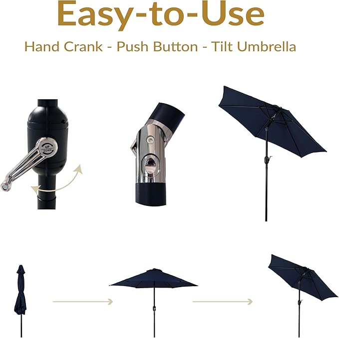 Sunnydaze Outdoor Patio Umbrella - Polyester Table Market Umbrella with Push-Button Tilt and Crank - 6 Sturdy Ribs - Blue - 7.5ft SunnydazeDecor