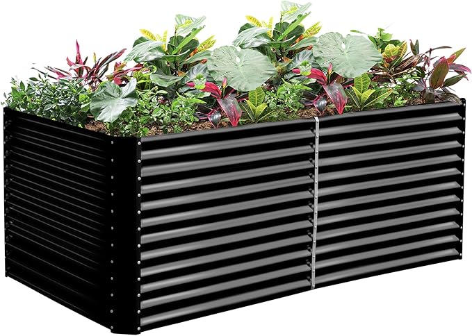 Land Guard 6x3x3ft Rectangular Galvanized Raised Garden Beds, Large-Capacity Metal Planter Box Outdoor, Durable Deep Raised Garden Bed 3ft Tall, Raised Beds for Gardening Vegetables, Dark Grey LandGuard
