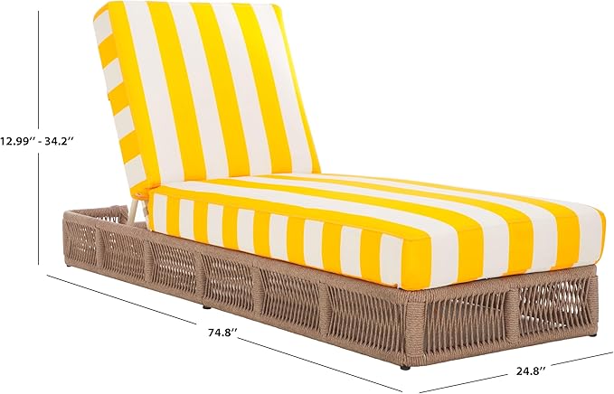 SAFAVIEH Outdoor Collection Gillian Heather Tan & Yellow Stripe Chaise Lounge Chair (Fully Assembled) SAFAVIEH