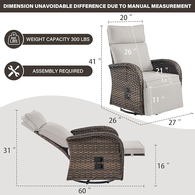 Belord Dual-Adjust Outdoor Swivel Recliner Chair – Reclining Patio Chair with Adjustable Backrest and Footrest, All-Weather Wicker Chaise Lounge Chair Outdoor for Pool Deck Brown (Upgraded 2.0) Belord