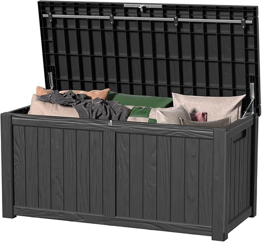 150 Gallon Waterproof Outdoor Storage Box,Resin Deck Box,Lockable Outside Storage Box Container for Patio Furniure,Garden,Tools (150 Gallon,Black) MAIUSCOLI