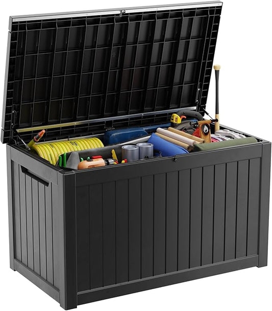 281 Gallon Outdoor Storage Box Waterproof, Large Resin Patio Deck Boxes, Lockable Outdoor Storage Container for Patio Furniture, Garden, and Pool Tools (281 Gallon, Black) MAIUSCOLI