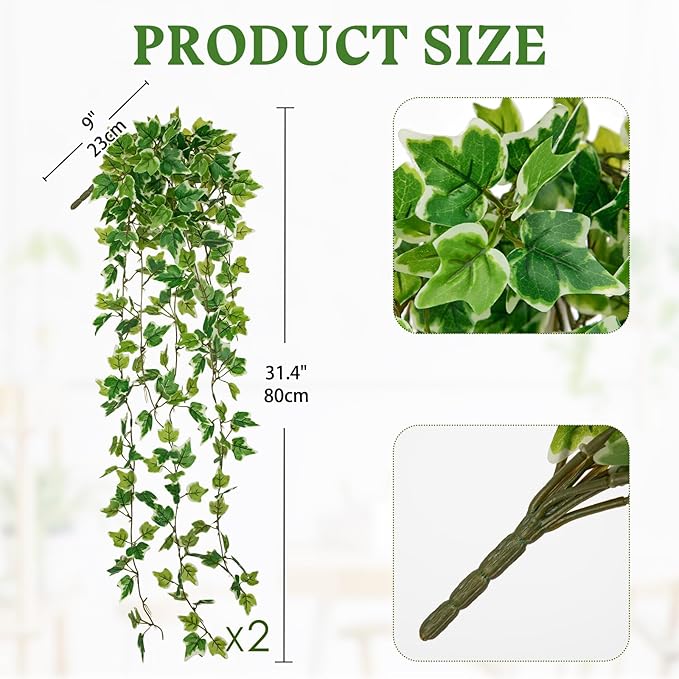Hollyone 2pcs Artificial Hanging Plants 31" Fake Ivy Vine Faux Ivy Leaves Hanging Plant Greenery for Wall House Room Patio Indoor Outdoor Home Shelf Office Wedding Decor Hollyone