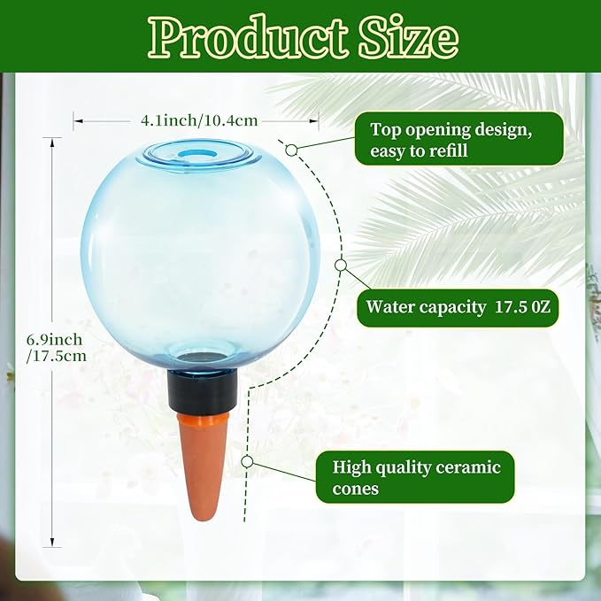 3pcs Large Plant Self Watering Globes, 17.5 oz Plastic Water Bulbs Top Fill, Plant Watering Devices System Slow Release Terracotta, Water Spikes Stakes for Indoor(3pack) GEWOSI