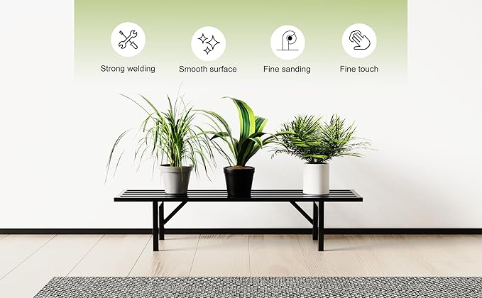 Zhongma One Tier Metal Plant Stand (35.43 L x 8.66 W x 7.9 H) Heavy Duty Plant Holder for Home, Window,Garden, Plant Lovers, Display Stand Zhongma