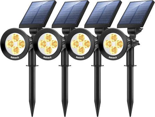 Nekteck 4 Pack Solar Lights,2-in-1 Outdoor Solar Spotlights Powered Adjustable Wall Light Landscape Lighting,Bright and Dark Sensing,Auto On/Off for Yard, Pathway, Walkway, Garden, Driveway Nekteck