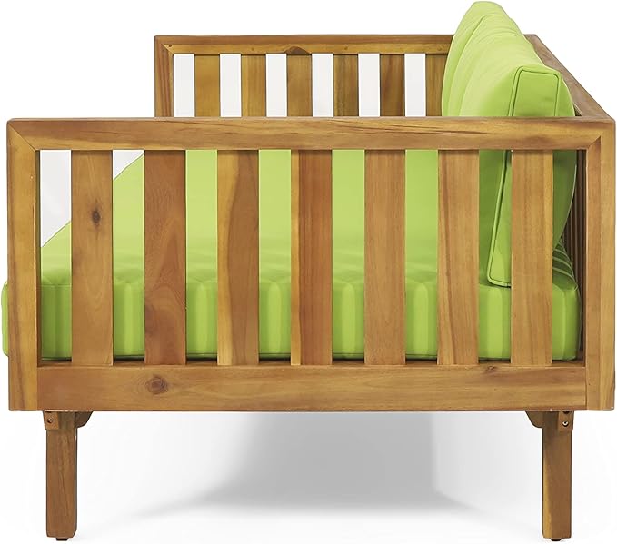 Claremont Outdoor 3 Seater Daybed with Cushions - Acacia Wood - Teak/Green ChristopherKnightHome