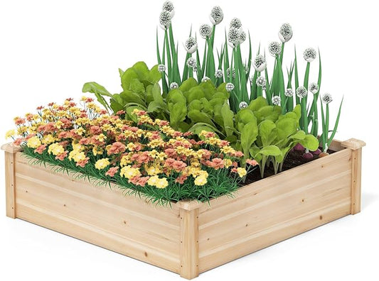 Giantex Raised Garden Bed, Wood Planter Box, Outdoor Square Garden Bed for Vegetable Flower Herb Succulent, 40" Lx40 Wx12 H, Easy Assembly Giantex