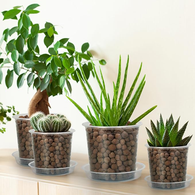 7 Inch Clear Nursery Pots for Plants with Sacuers 15 Pack, Plastic Flower Pots with Drainage Holes, Variety Pack Seedlings Garden Pot for Indoor Outdoor (7 inch) FUIJOL