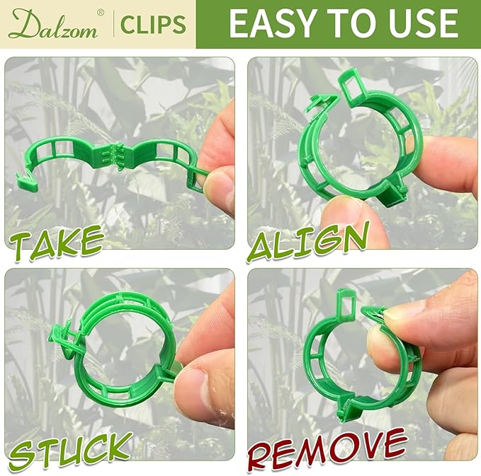 Dalzom® 300Pcs Tomato Clips, Plastic Trellis Clips Plant Support Clips, Plant Clips for Support, Grape Vine, Tomato Vine, Vegetables Plants, Garden Clips to Grow Upright Makes Plants Healthier (Green) Dalzom