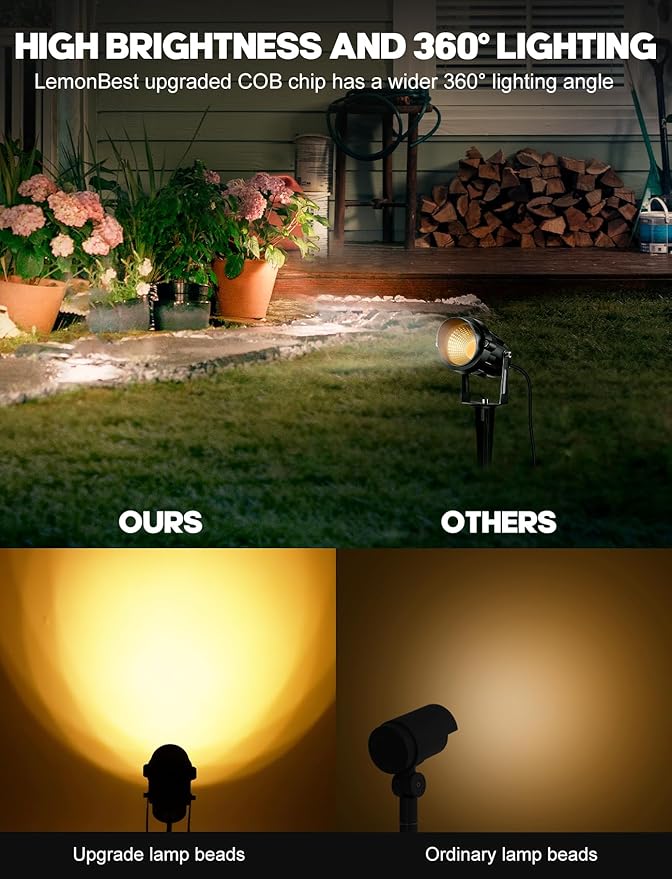 12W Low Voltage LED Landscape Lights - 12V Super Warm White Spotlight Landscape Lighting, IP65 Waterproof Christmas Decorative Lights Outdoor Indoor for Tree Garden Yard Pathway, 4 Pack with Connector LemonBest