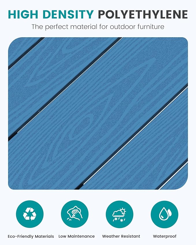 SERWALL 41" Outdoor Bar Table, HDPE Patio Bar Counter Height Table, All Weather Adirondack Outdoor Bar Height Table, Rectangle Patio Bar Table for Outside, Garden, Backyard, Balcony, Poolside, Blue SERWALL