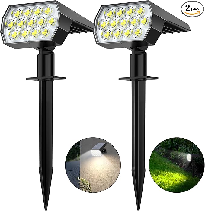 WELALO Solar Spot Lights Outdoor, [2 Pack/65 LED/3 Modes] Solar Landscape Spotlights, Solar Powered Security Lights, IP68 Waterproof Wall Lights for Outsides Walkway Yard Garden Driveway(Cool White) WELALO