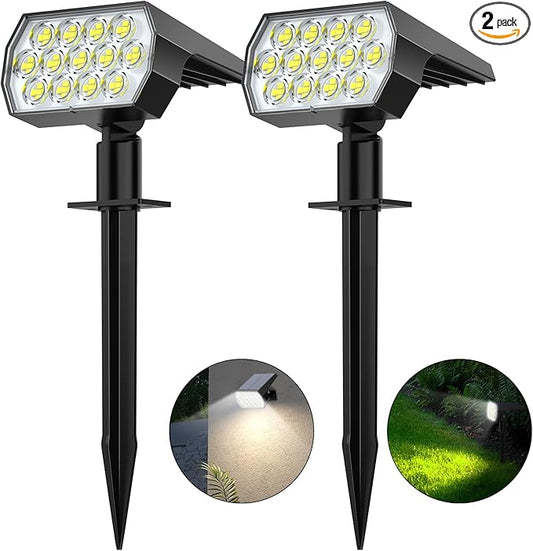 WELALO Solar Spot Lights Outdoor, [2 Pack/65 LED/3 Modes] Solar Landscape Spotlights, Solar Powered Security Lights, IP68 Waterproof Wall Lights for Outsides Walkway Yard Garden Driveway(Cool White) WELALO