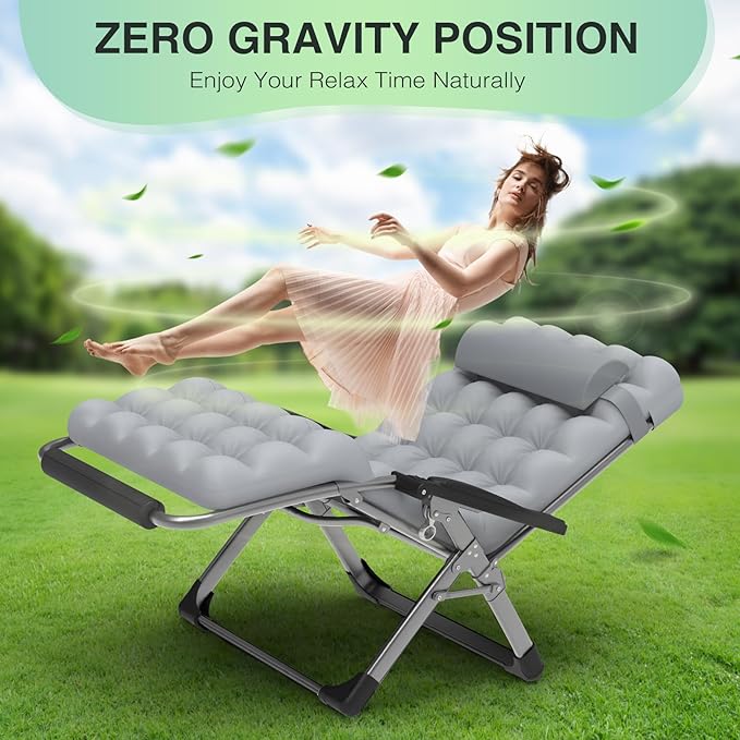 Suteck Oversized Zero Gravity Chair,33In XXL Lounge Chair w/Removable Cushion&Headrest, Reclining Camping Chair w/Upgraded Lock and Footrest, Reclining Patio Chairs Recliner for Indoor Outdoor,500LBS Suteck