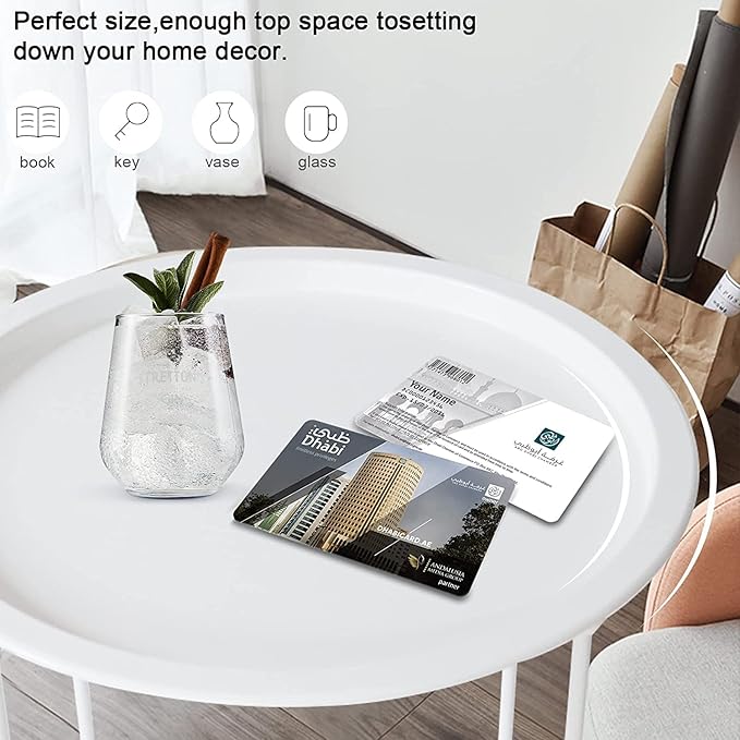Garden 4 you End Table Metal Side Table Round Folding Tray Cyan Sofa Small Accent Fold-able Table, Round End Table Tray, Next to Sofa Table, Snack Table for Living Room and Bed Room,White Garden4you
