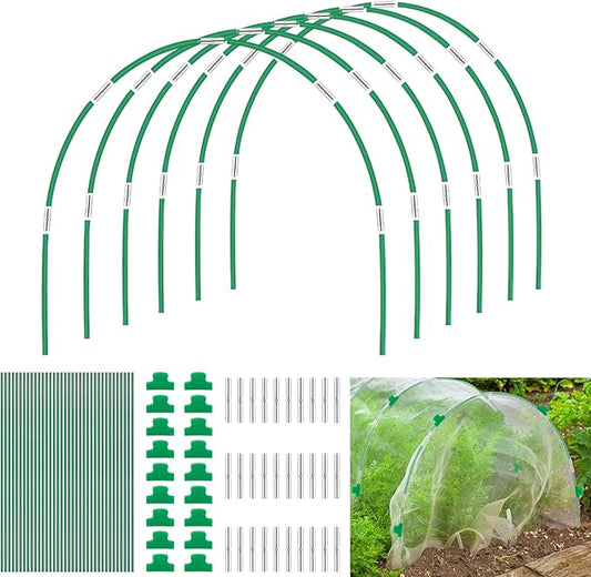 Greenhouse Hoops Grow Tunnel, 6 Sets of 8FT Long Garden Hoops for Raised Beds, Rust-Free Fiberglass Support Hoops Frame for Garden Netting, DIY Plant Support Garden Stakes for Row Cover, 36 Pcs GOONMILL