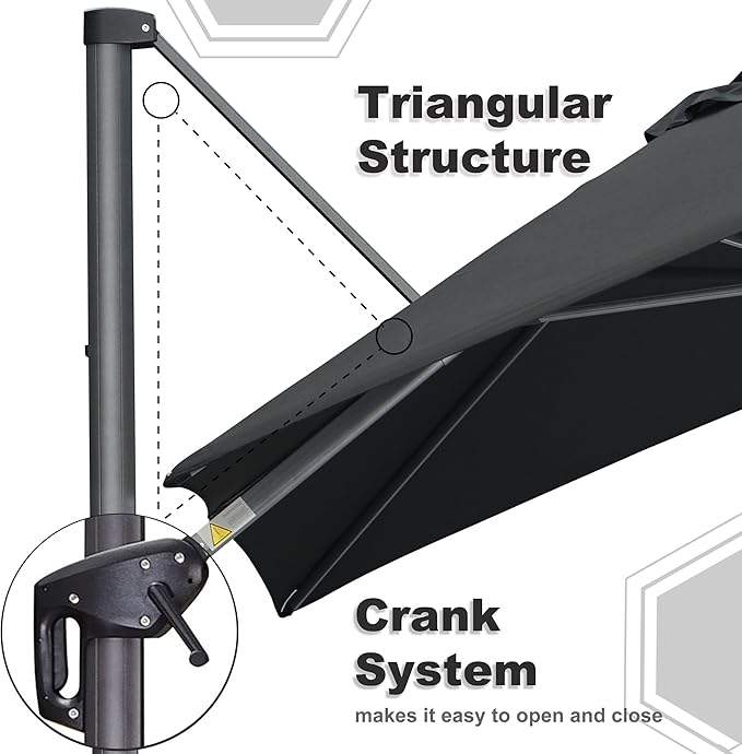 PURPLE LEAF 10' X 13' Patio Umbrella Outdoor Cantilever Rectangle Umbrella Aluminum Offset Umbrella with 360-degree Rotation for Garden Deck Pool Patio Black PURPLELEAF