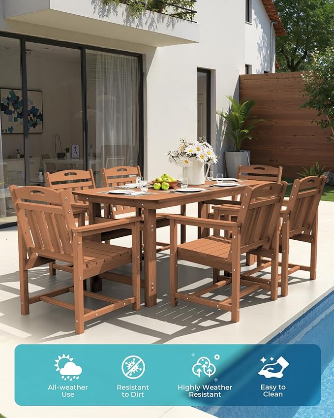 Ciokea HDPE Outdoor Dining Table with Umbrella Hole,66" Rectangle Patio Table for 6,All-Weather Outdoor Patio Furniture Set for Garden Backyard,Teak CIOKEA