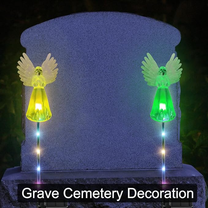 4 Pack Solar Angel Lights Outdoor Decor, Decorative Color Changing Waterproof LED Angel Stake Lights for Cemetery Grave Garden Patio Yard Art Lawn Decoration, Grave Markers, Memorial Gifts XKYQSY