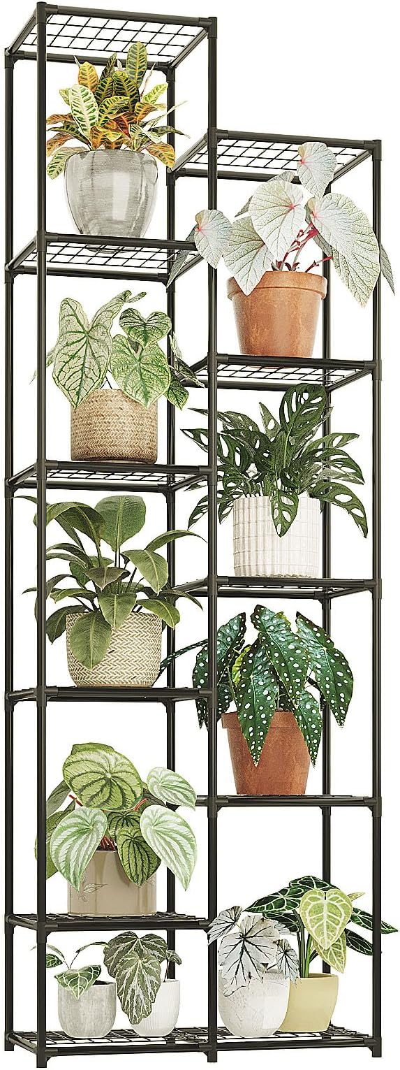 Bamworld Plant Stand Indoor Outdoor 11 Tire Tall Large Metal Plant Shelf Multi Tier Flower Stands Garden Shelves Wooden Plant Display Holder Rack for Living Room Corner Bamworld