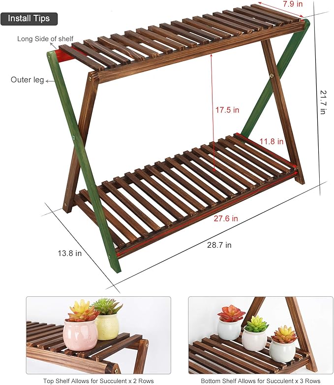 Wood Plant Stand Indoor Outdoor 2 Tiers Flower Stand Corner Stepped Planter Shelf Rack Flowerpot Holder for Plant Display in Patio Balcony Entryway Porch Livingroom (Classic X-Cross Design) TOVACU