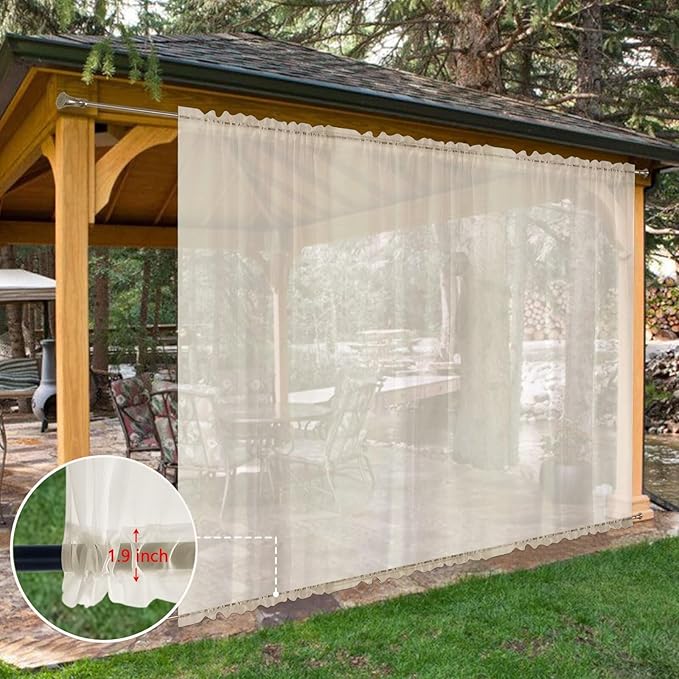 SpaceDresser Waterproof Outdoor Sheer Curtains for Patio - 2 Panels Rod Pocket Indoor Voile Sheer Curtain for Living Room,100W x 108L inch, Ivory SpaceDresser