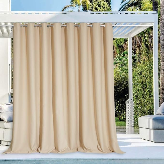 NICETOWN Outdoor Curtain Waterproof for Patio 84" Extra Long, Grommet Top Room Darkening Thermal Insulated 120" Extra Wide Protect You from Sun & Rain for Balcony/Porch, Biscotti Beige, 1 Panel NICETOWN