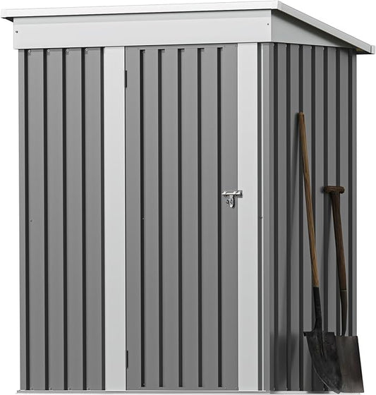 Greesum 5×3 FT Outdoor Storage Shed, Metal Storaged Sheds Without Floor, Tool Sheds with Lockable Doors and Slooping Roof for Garden, Patio, Backyard, Gray BuynowfromGreesum