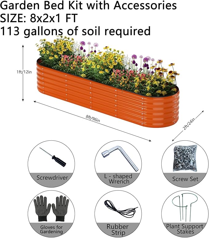 Galvanized Metal Planter Raised Garden Bed Kit for Gardening Outdoor，8x2x1ft Planter Grow Garden Box Raised Flower Bed，Long Vegetable Clearance Herb Raised Garden Beds for Gardening ZFHgarden