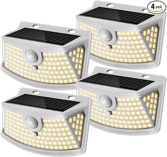 Aootek New Solar Motion Sensor Lights 120 LEDs with Lights Reflector,270° Wide Angle, IP65 Waterproof, Step Lights for Front Door, Yard, Garage, Deck (White, Warm White, 4-Pack) Lightupeveryconer