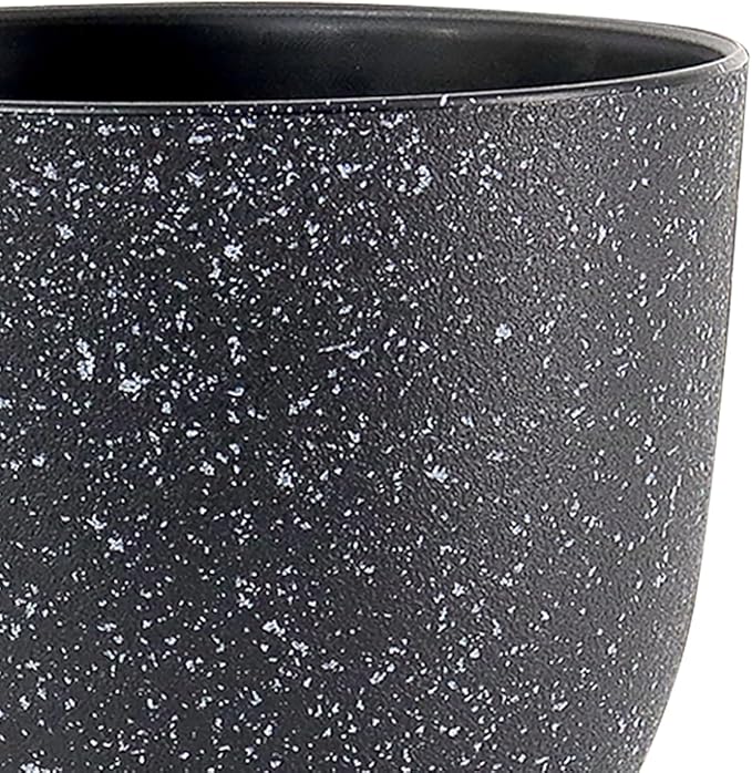 Plant Pots 10/9/8 inch, Set of 3 Modern Decorative Plastic Planters with Drainage Holes and Saucers for Garden House Plants, Flower Pots for Indoor Outdoor Plants, Speckled Black WSMKSZ