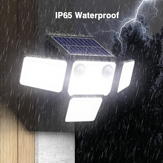 4500LM Solar Lights Outdoor Waterproof, 254 LED Solar Flood Lights Outdoor with 2 Motion Sensor, 4 Heads Security Light with Remote Control for Yard Outside House Garage 2 Pack SZPOWER