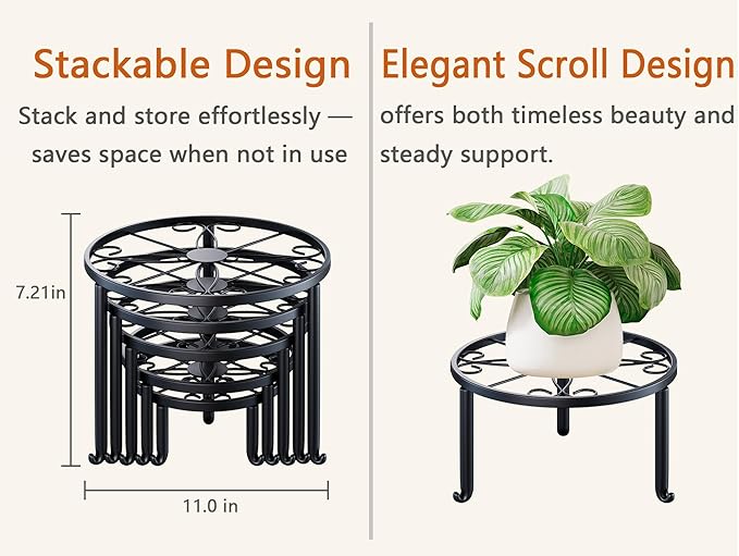 5 Pack Metal Plant Stand Indoor Outdoor Low Corner Plant Stand Heavy Duty Rustproof Iron Round Supports Rack for Planter Flower Pot Rack Display Shelf Rootora