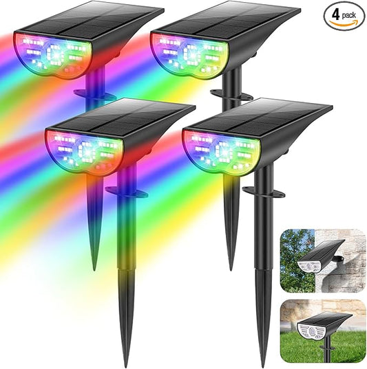 Solar Color Changing Spot Lights Outdoor, Multi-color RGB Solar Landscape Lights IP67 Waterproof, 9 Lighting Modes Solar Powered Spotlights for Christmas Holiday Decorations Yard Garden, 4-Pack TOBUSA