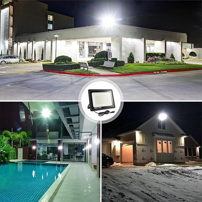 4Pack LED Flood Light Outdoor,150W LED Work Light 15500lm with 6FT US Plug,IP66 Waterproof Exterior Security Lights,6000K Daylight White Outside Floodlights Slim Design for Playground Yard garageangle