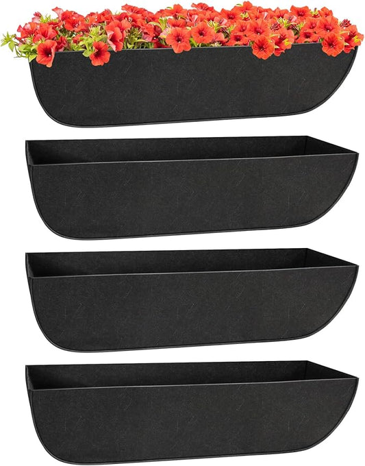 Riare 4 Pack 24 Inch Black Fabric Window Box Liners- Felt Square Trough Planter Basket Liners Replacement, Non-Woven Hanging Flower Plant Box Liner for Outdoor Plants Garden Fence- Avoid Birds Nesting Riare
