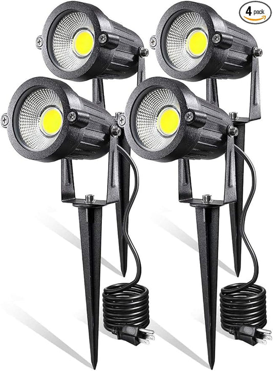 Z LED Landscape Lights,5W Outdoor Pathway Garden Yard Spotlight,IP65 Waterproof Garden Floodlight,Outdoor Spotlight with Stake,UL Cord 5-ft with Plug 6500K Daylight White(Pack of 4) Z