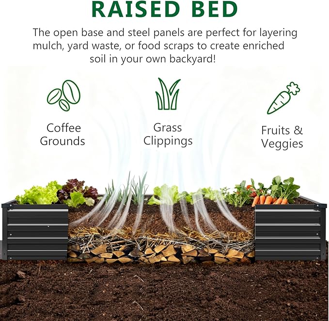 3 Pack 6x3x1FT Galvanized Raised Garden Beds Kit Outdoor Metal Gardening Planter Box for Vegetable Elevated Flower Herbs,Black Meberam