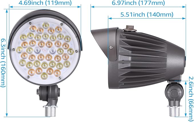 LEONLITE 20W/30W/40W 3CCT LED Bullet Flood Light, 4880LM 3000K/4000K/5000K, Dusk to Dawn 22°Focused Flag Pole Light with Knuckle Mount, Weatherproof, 100-277V Commercial Landscape Lights, ETL Listed LEONLITE