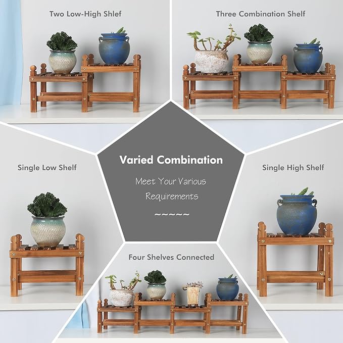 Wood Plant Stand Indoor Outdoor,4 Tiers Plant Stand Bench Indoor,Low Window Plant Shelf Small Long Flower Pot Stand for Multiple Plants (11.8"-44'') Jotboom