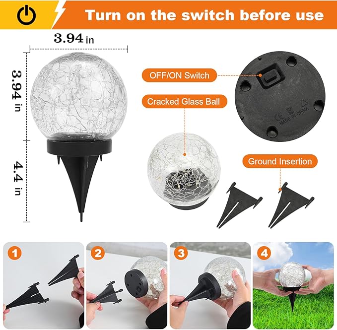 Solar Globe Lights Outdoor Waterproof-Solar Balls-Solar Garden Lights-Orbs for Outside 2 Pack Cracked Glass Ball for Lawn Patio Yard Backyard Decorations MLKNK