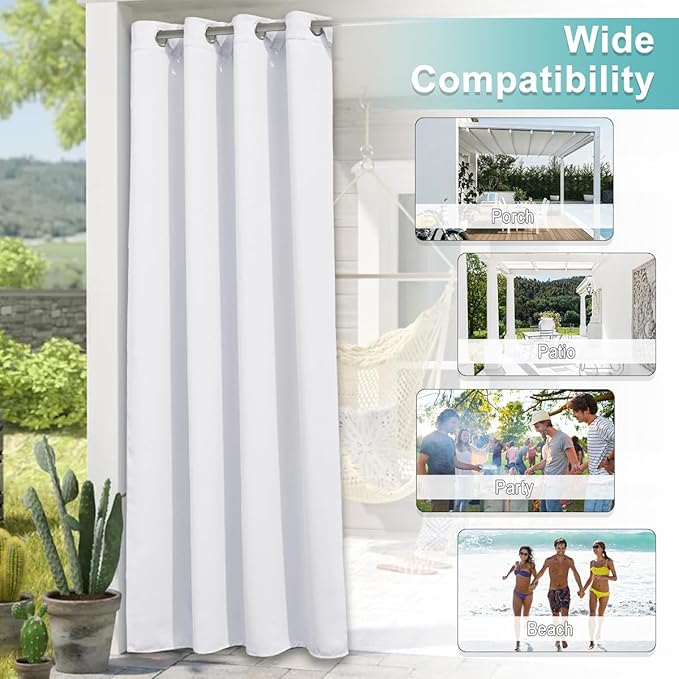 NICETOWN Outdoor Curtainch for Patio Waterproof 84 inch Wide, Thermal Insulated Rustproof Grommet UV Blocking Cabana Curtainch & Drape, Privacy Safe Shade for Gazebo, Pure White, 1 PC, 95-Inch Long NICETOWN